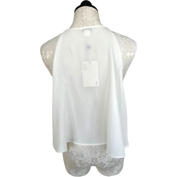 Monki Ivory Sheer Crinkle Swing Tank Sleeveless Blouse Button Shoulder Sz Large - Picture 4 of 15